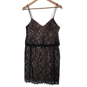 Nanette Lepore Venetian Slip Dress Women Size 12 Black Lace Floral Party Evening
